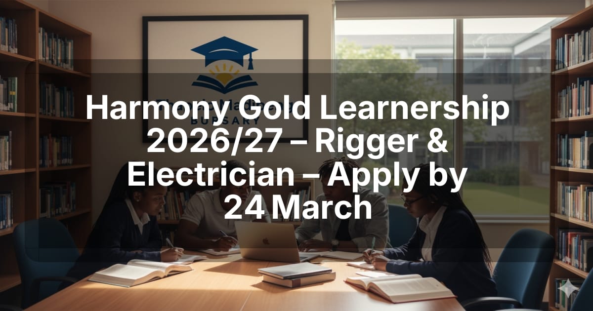 Harmony Gold Learnership 2026/27 – Rigger & Electrician – Apply by 24 March