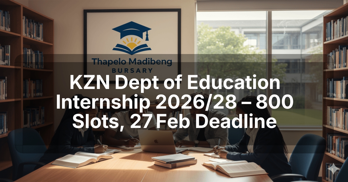 KZN Dept of Education Internship 2026/28 – 800 Slots, 27 Feb Deadline