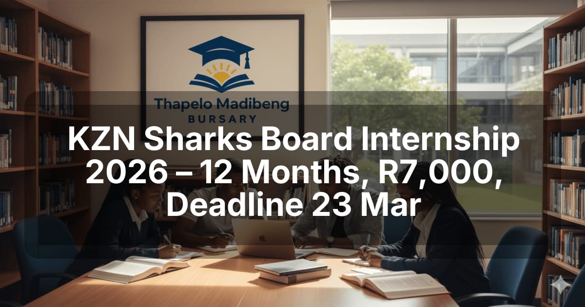 KZN Sharks Board Internship 2026 – 12 Months, R7,000, Deadline 23 Mar