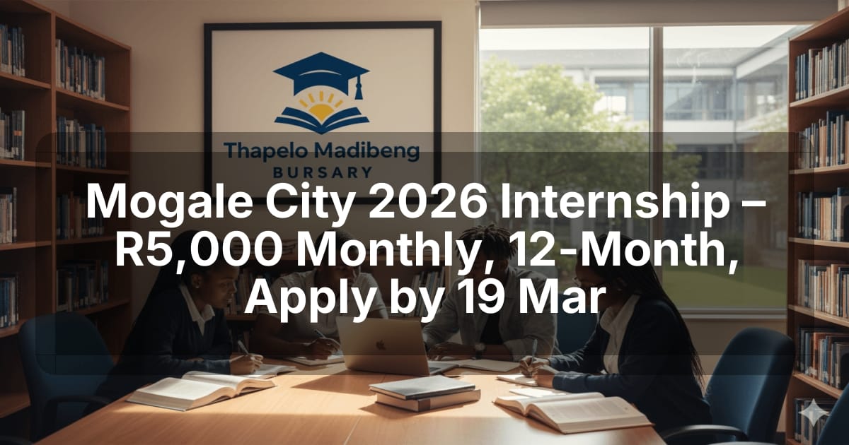 Mogale City 2026 Internship – R5,000 Monthly, 12-Month, Apply by 19 Mar