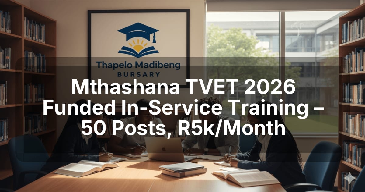 Mthashana TVET 2026 Funded In‑Service Training – 50 Posts, R5k/Month