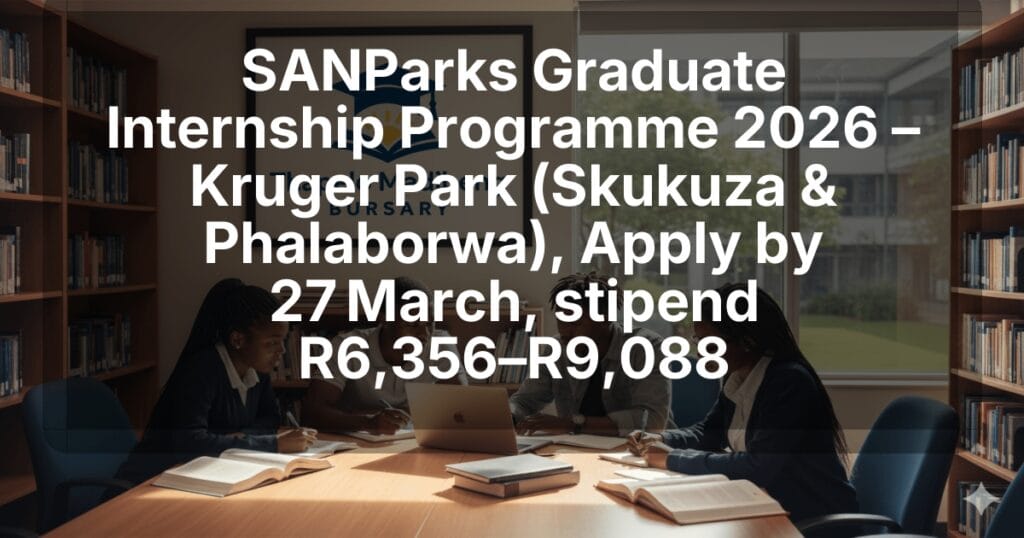 SANParks Graduate Internship Programme 2026 – Kruger Park (Skukuza & Phalaborwa), Apply by 27 March, stipend R6,356–R9,088