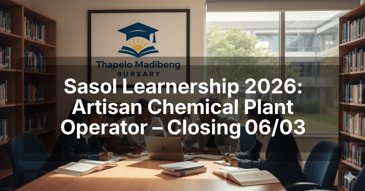 Sasol Learnership 2026: Artisan Chemical Plant Operator – Closing 06/03