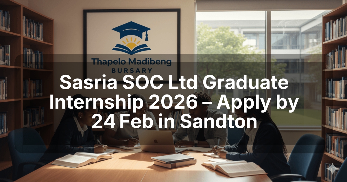 Sasria SOC Ltd Graduate Internship 2026 – Apply by 24 Feb in Sandton