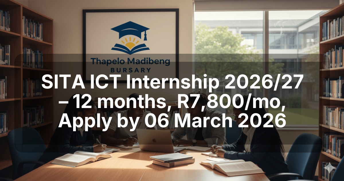 SITA ICT Internship 2026/27 – 12 months, R7,800/mo, Apply by 06 March 2026