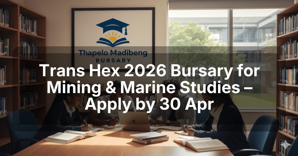 Trans Hex 2026 Bursary for Mining & Marine Studies – Apply by 30 Apr