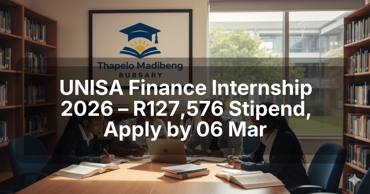 UNISA Finance Internship 2026 – R127,576 Stipend, Apply by 06 Mar