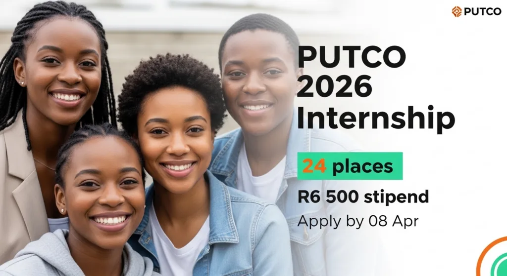 PUTCO 2026 Internship – 24 places, R6 500 stipend, Apply by 08 Apr