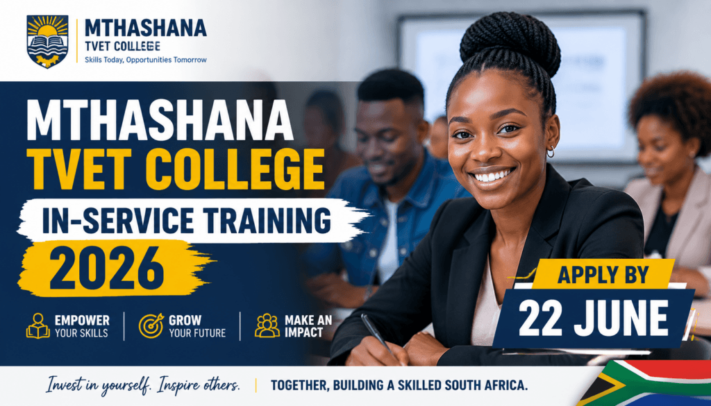 Mthashana TVET College In-Service Training 2026 – Apply by 22 June