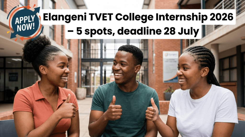 Elangeni TVET College Internship 2026 – 5 spots, deadline 28 July