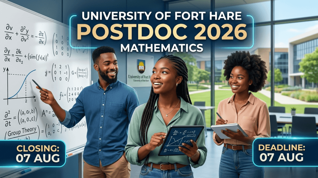 University of Fort Hare Postdoc 2026– Mathematics, Closing 07 Aug