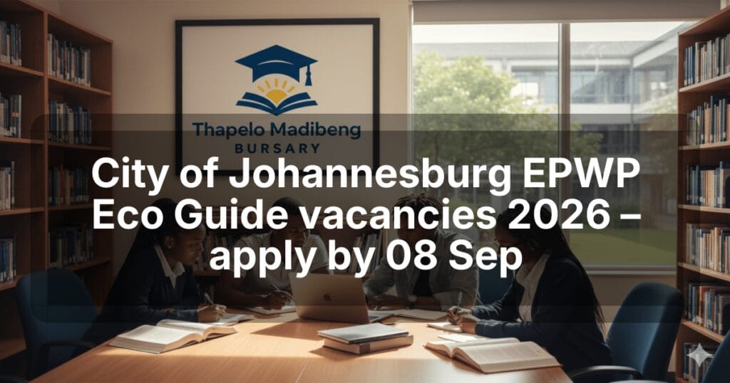 City of Johannesburg EPWP Eco Guide vacancies 2026 – apply by 08 Sep