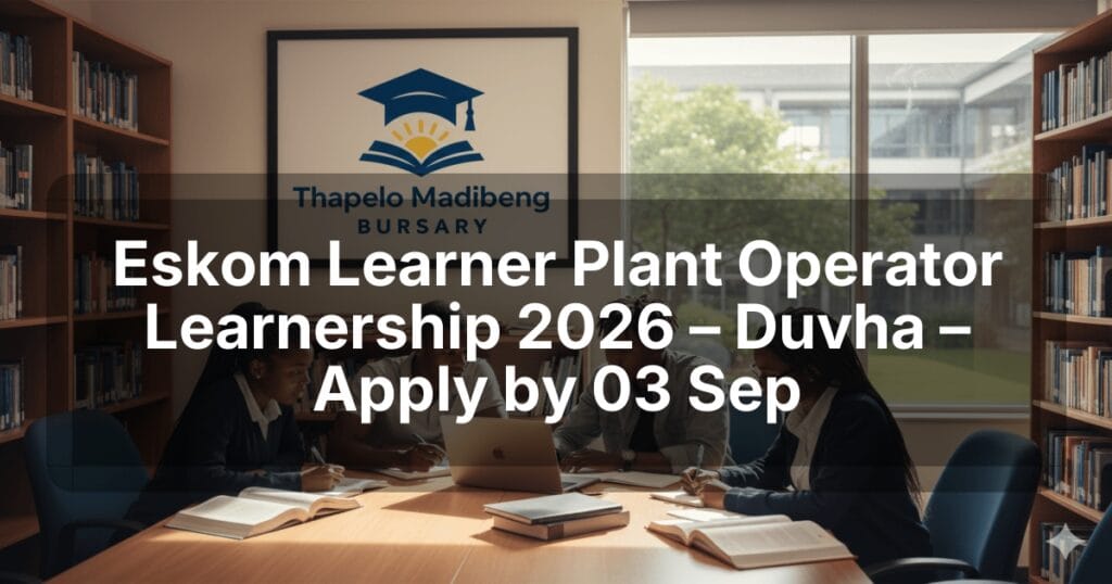 Eskom Learner Plant Operator Learnership 2026 – Duvha – Apply by 03 Sep