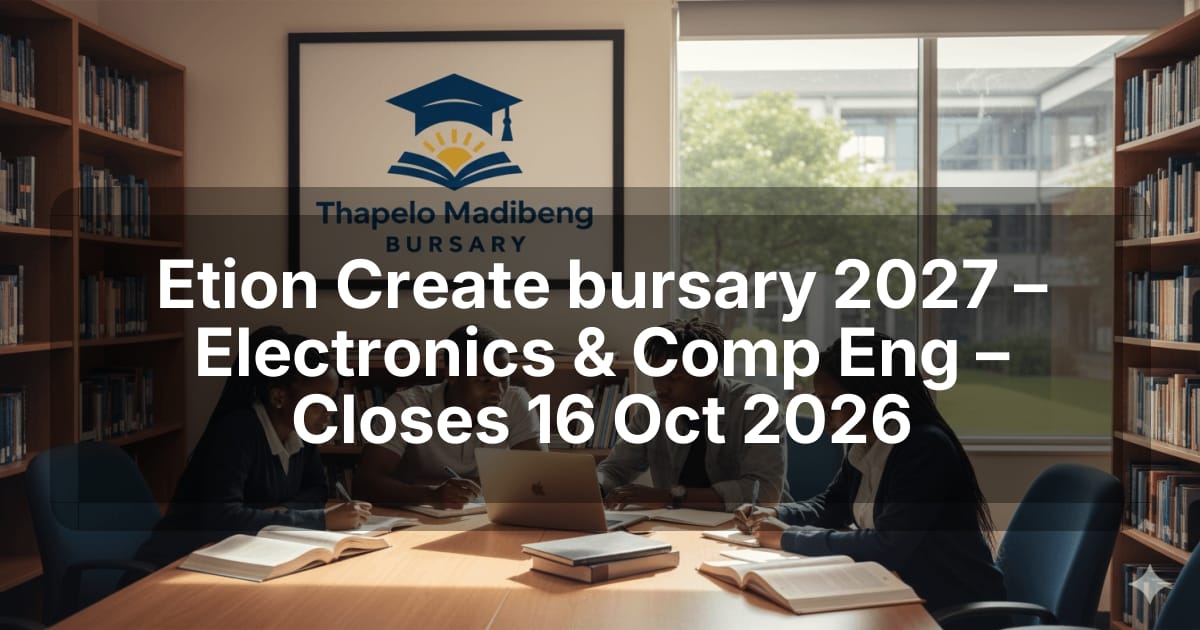 Etion Create bursary 2027 – Electronics & Comp Eng – Closes 16 Oct 2026