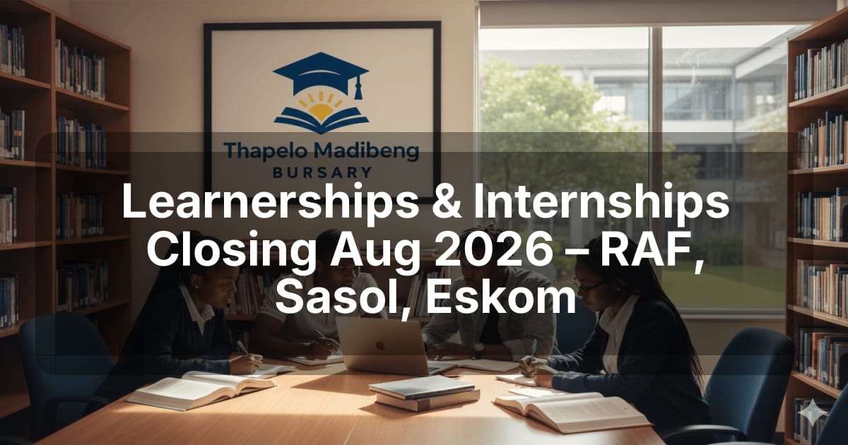 Learnerships & Internships Closing Aug 2026 – RAF, Sasol, Eskom