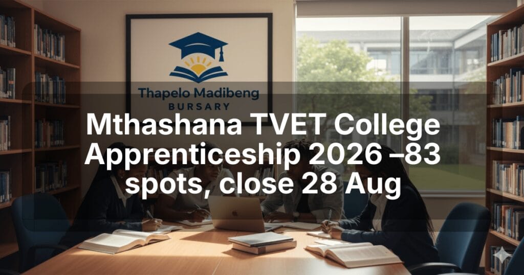 Mthashana TVET College Apprenticeship 2026 –83 spots, close 28 Aug