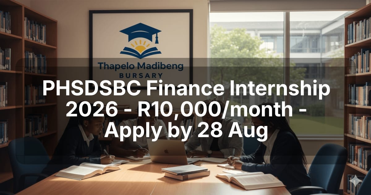PHSDSBC Finance Internship 2026 - R10,000/month - Apply by 28 Aug
