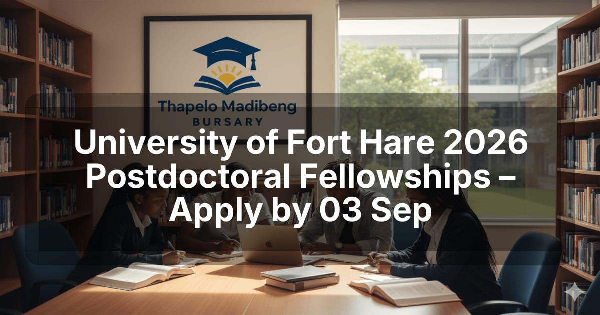 University of Fort Hare 2026 Postdoctoral Fellowships – Apply by 03 Sep