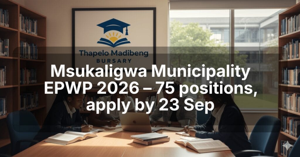Msukaligwa Municipality EPWP 2026 – 75 positions, apply by 23 Sep