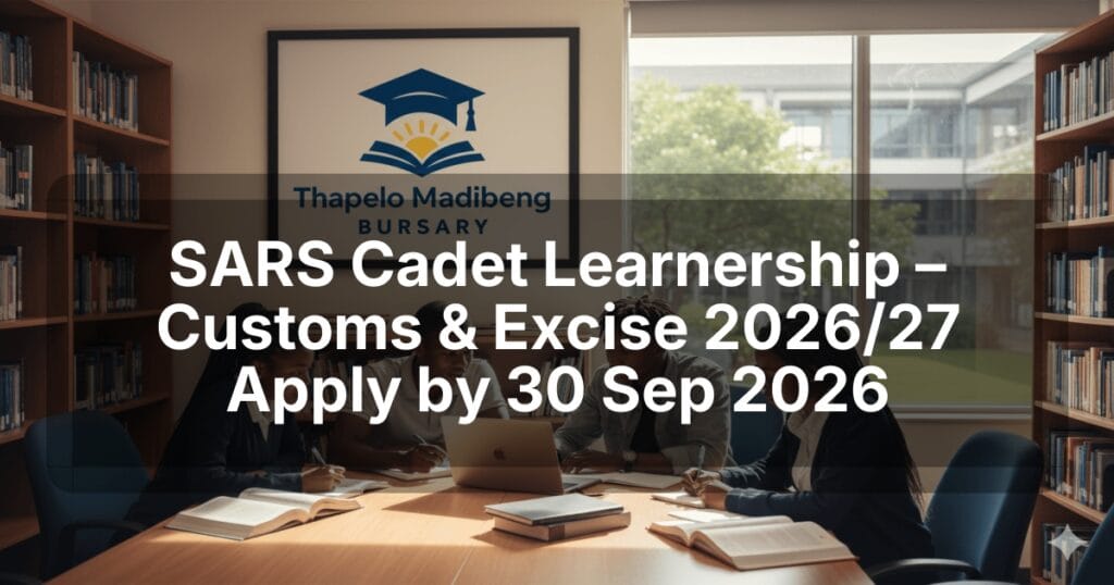 SARS Cadet Learnership – Customs & Excise 2026/27 Apply by 30 Sep 2026