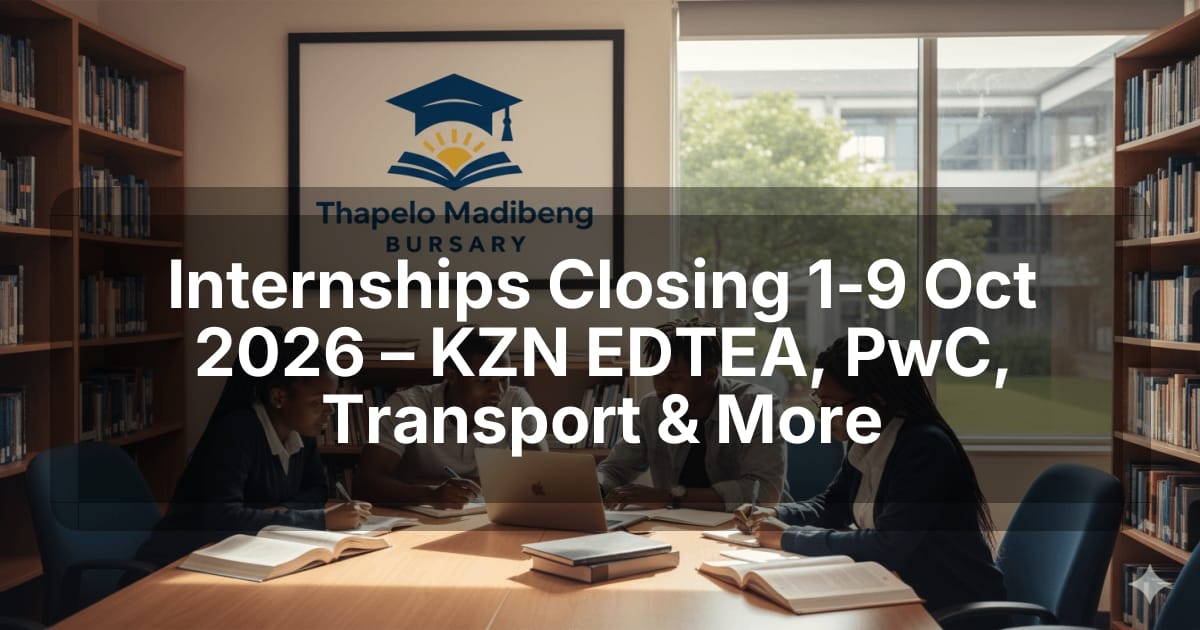 Internships Closing 1‑9 Oct 2026 – KZN EDTEA, PwC, Transport & More